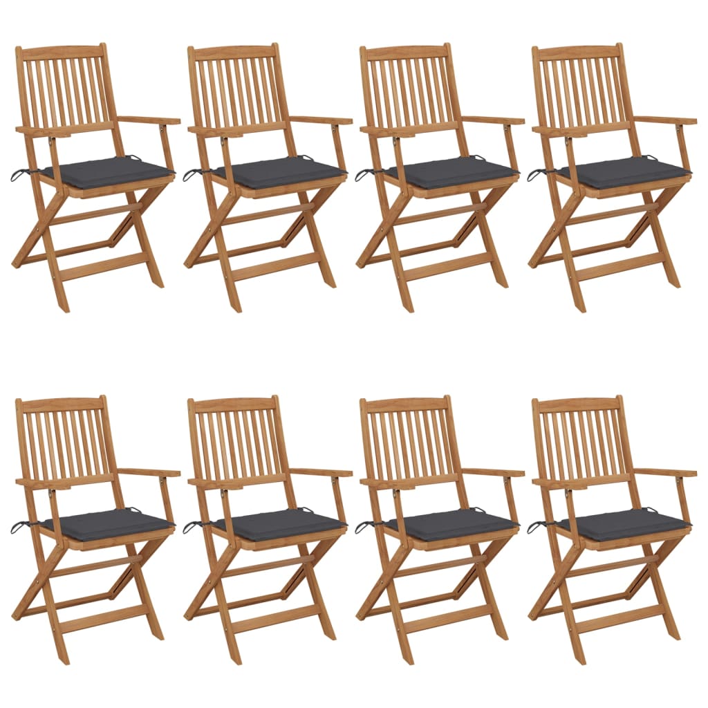 foldbare havestole 8 stk. med hynder massivt akacietræ
