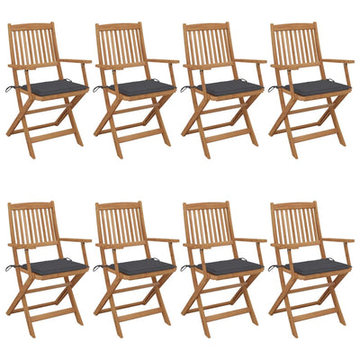foldbare havestole 8 stk. med hynder massivt akacietræ
