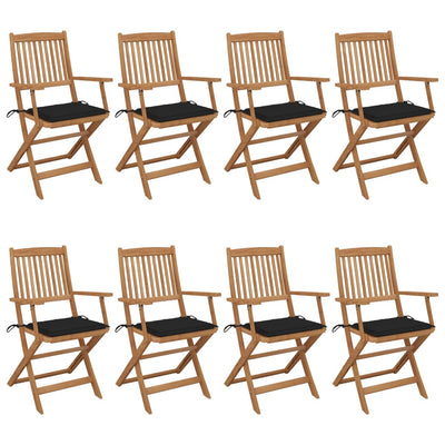 foldbare havestole 8 stk. med hynder massivt akacietræ
