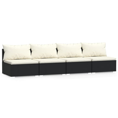 4-personers sofa med hynder polyrattan sort