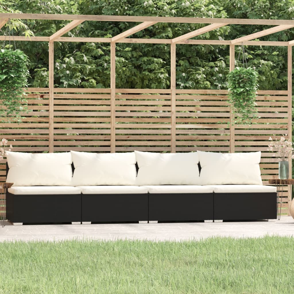 4-personers sofa med hynder polyrattan sort