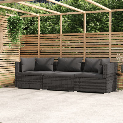 3-personers sofa med hynder polyrattan grå