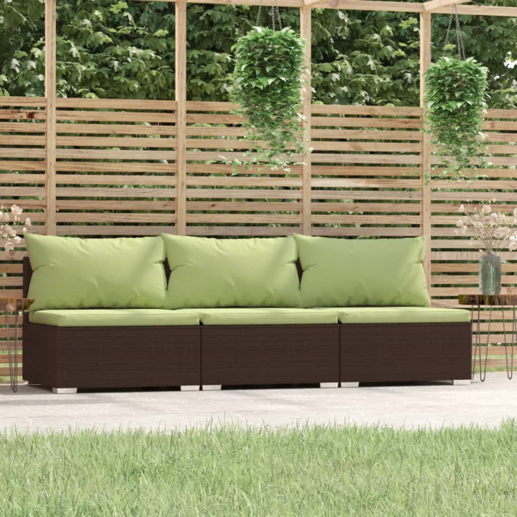 3-personers sofa med hynder polyrattan brun
