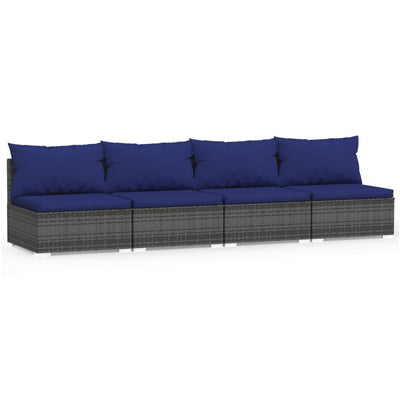 4-personers sofa med hynder polyrattan grå