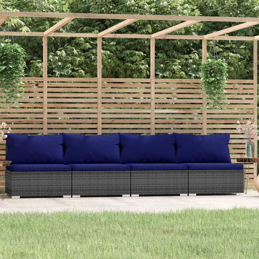 4-personers sofa med hynder polyrattan grå