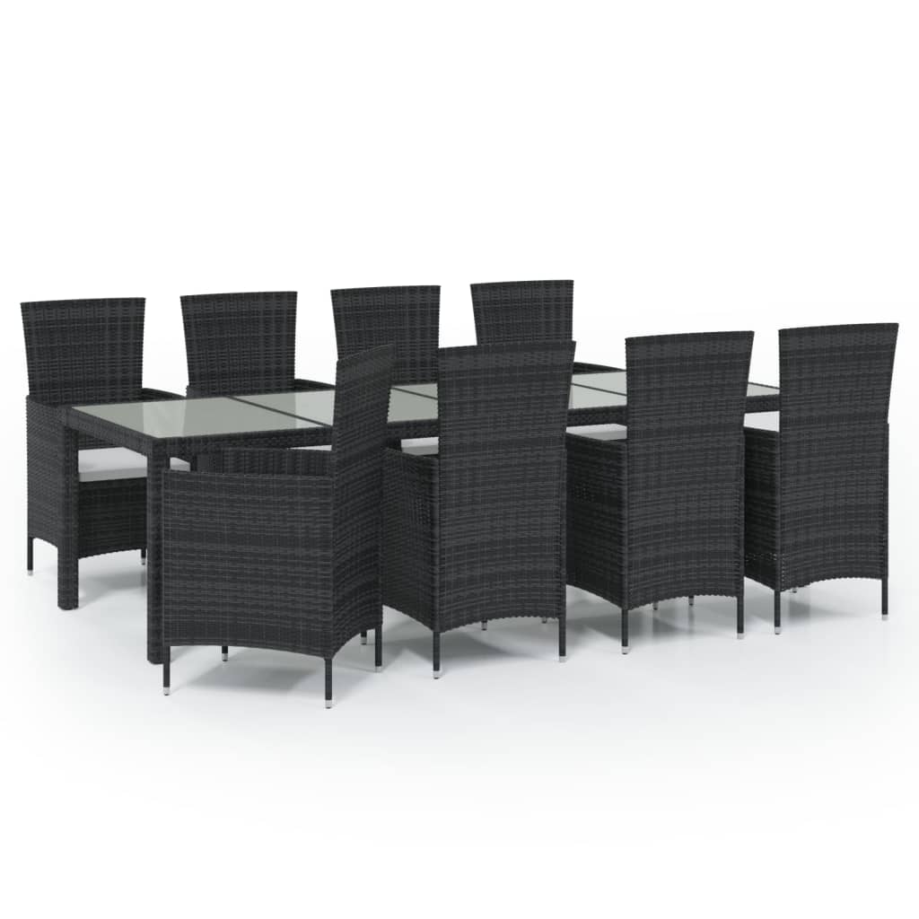 udendørs spisebordssæt 9 dele med hynder polyrattan sort