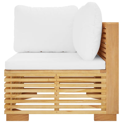 hjørnemodul til havesofa med cremefarvede hynder massivt teak
