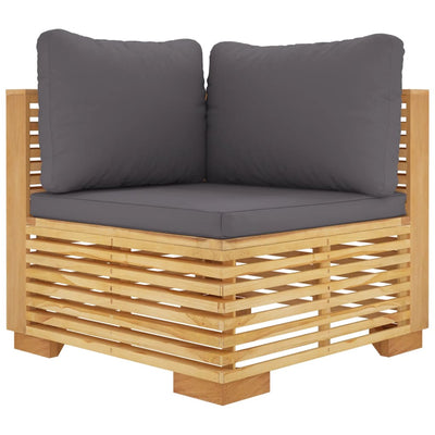 hjørnemodul til havesofa med mørkegrå hynder massivt teak