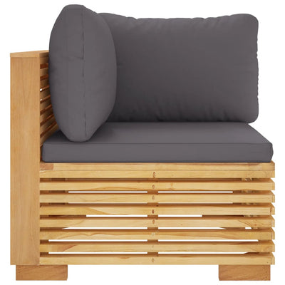 hjørnemodul til havesofa med mørkegrå hynder massivt teak
