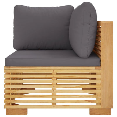 hjørnemodul til havesofa med mørkegrå hynder massivt teak