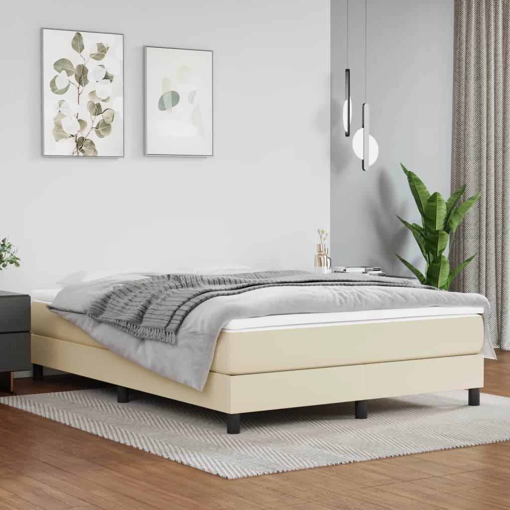 springmadras med pocketfjedre 140x190x20 cm kunstlæder creme