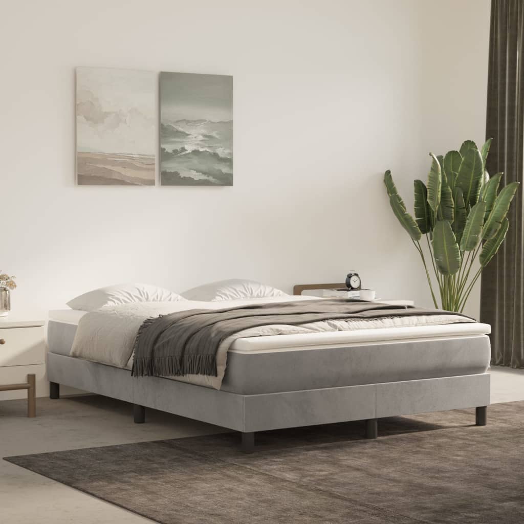 springmadras med pocketfjedre 140x190x20 cm fløjl lysegrå