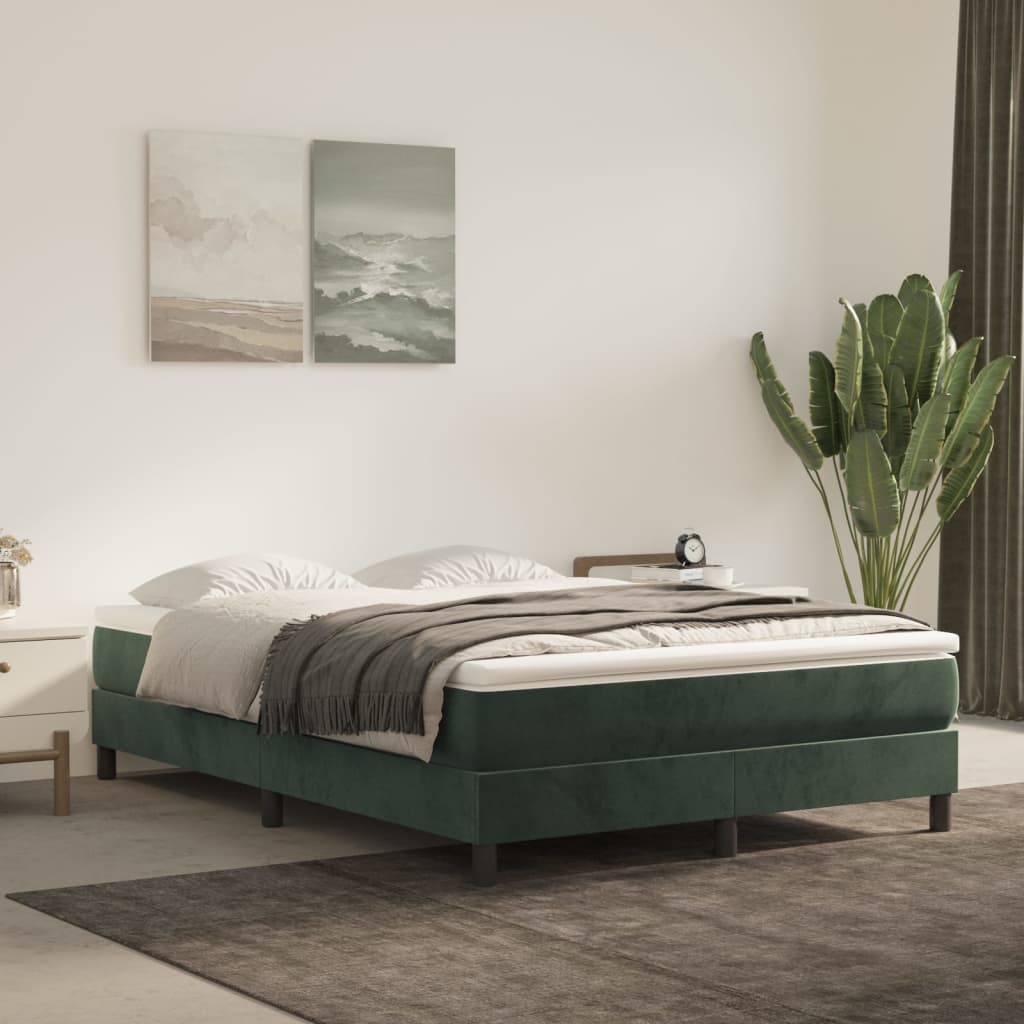 springmadras med pocketfjedre 140x190x20 cm fløjl mørkegrøn