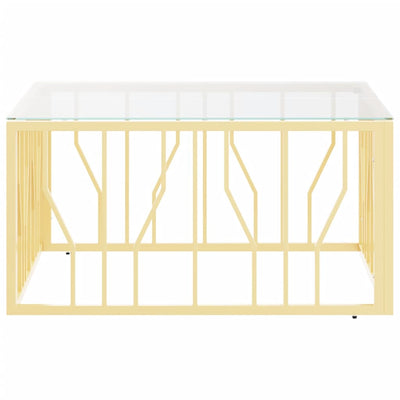 sofabord 80x80x40 cm rustfrit stål og glas guldfarvet