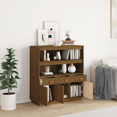 højskab 100x40x108,5 cm massivt fyrretræ gyldenbrun