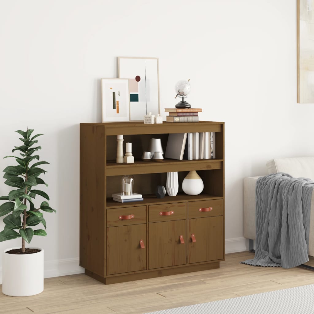 højskab 100x40x108,5 cm massivt fyrretræ gyldenbrun