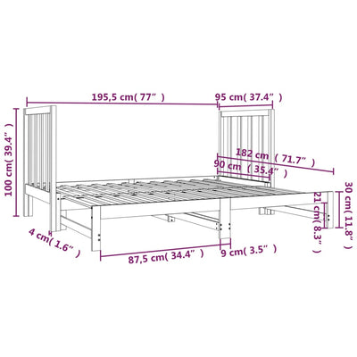 daybed med udtræk 2x(90x190) cm massivt fyrretræ hvid
