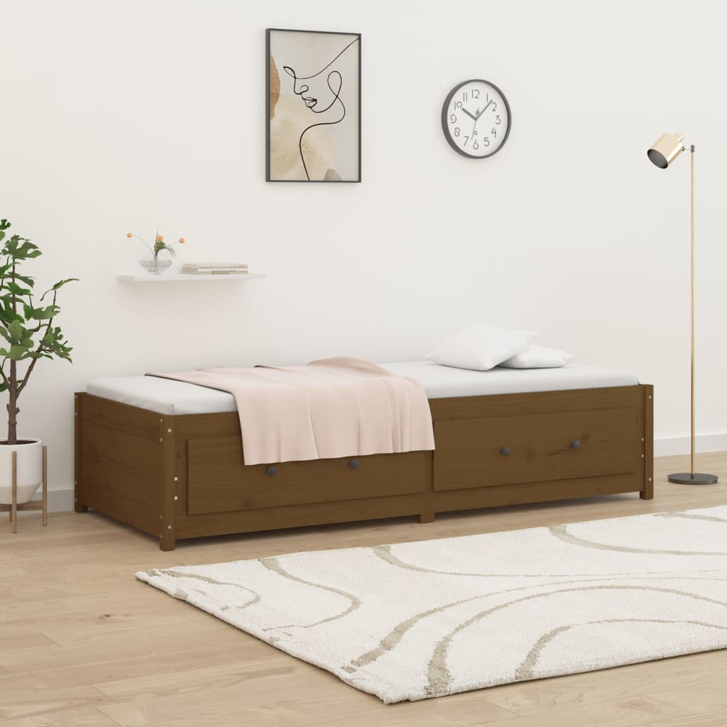 daybed 90x190 cm Single massivt fyrretræ gyldenbrun
