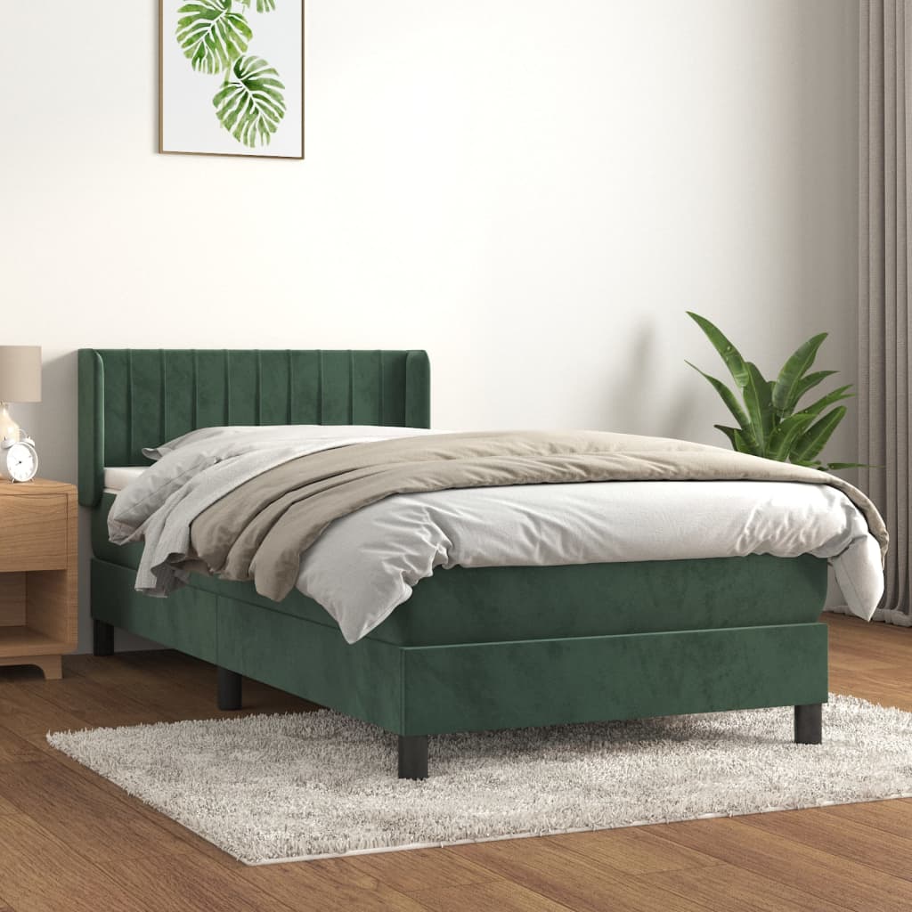 kontinentalseng med madras 80x200 cm fløjl mørkegrøn