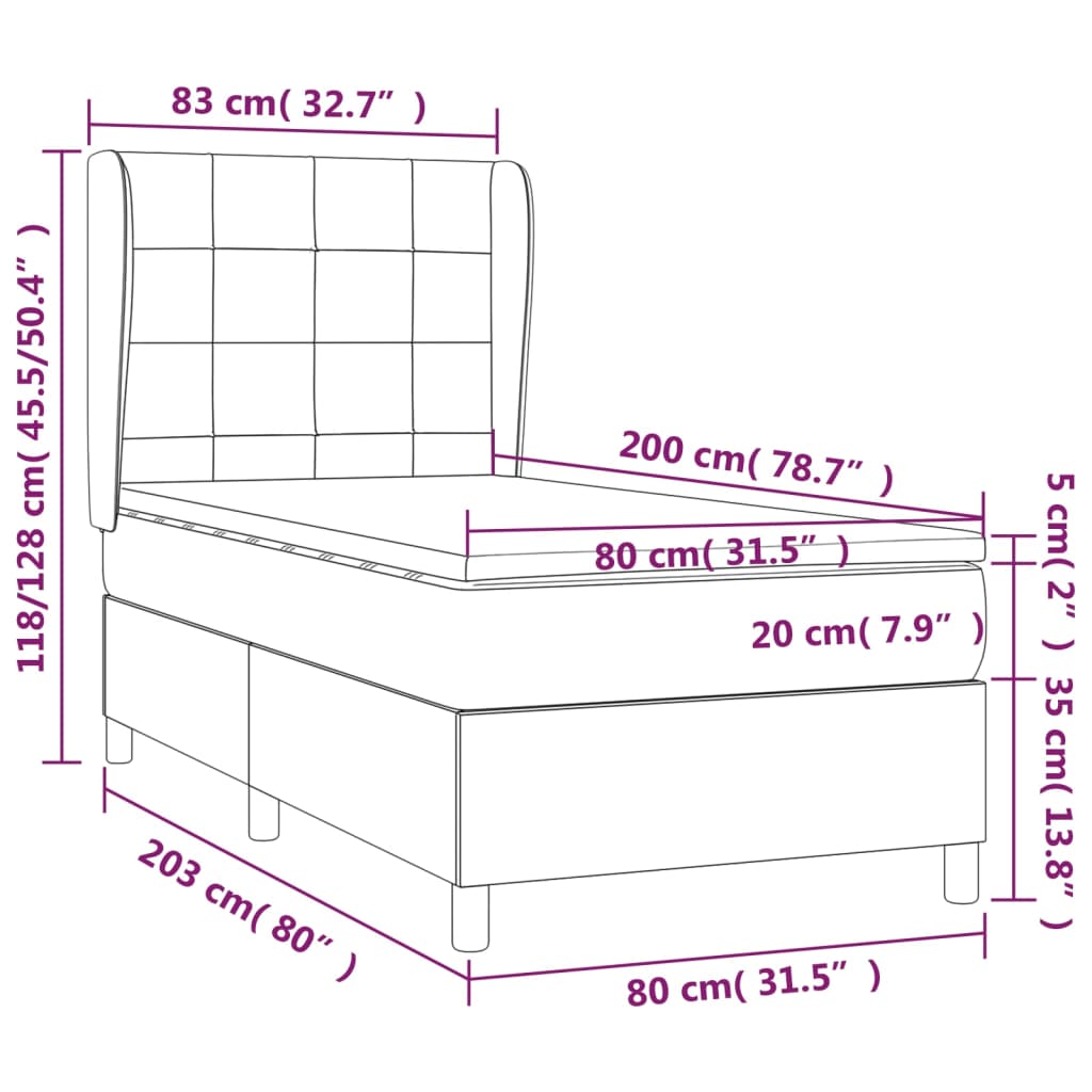 kontinentalseng med madras 80x200 cm fløjl mørkegrøn