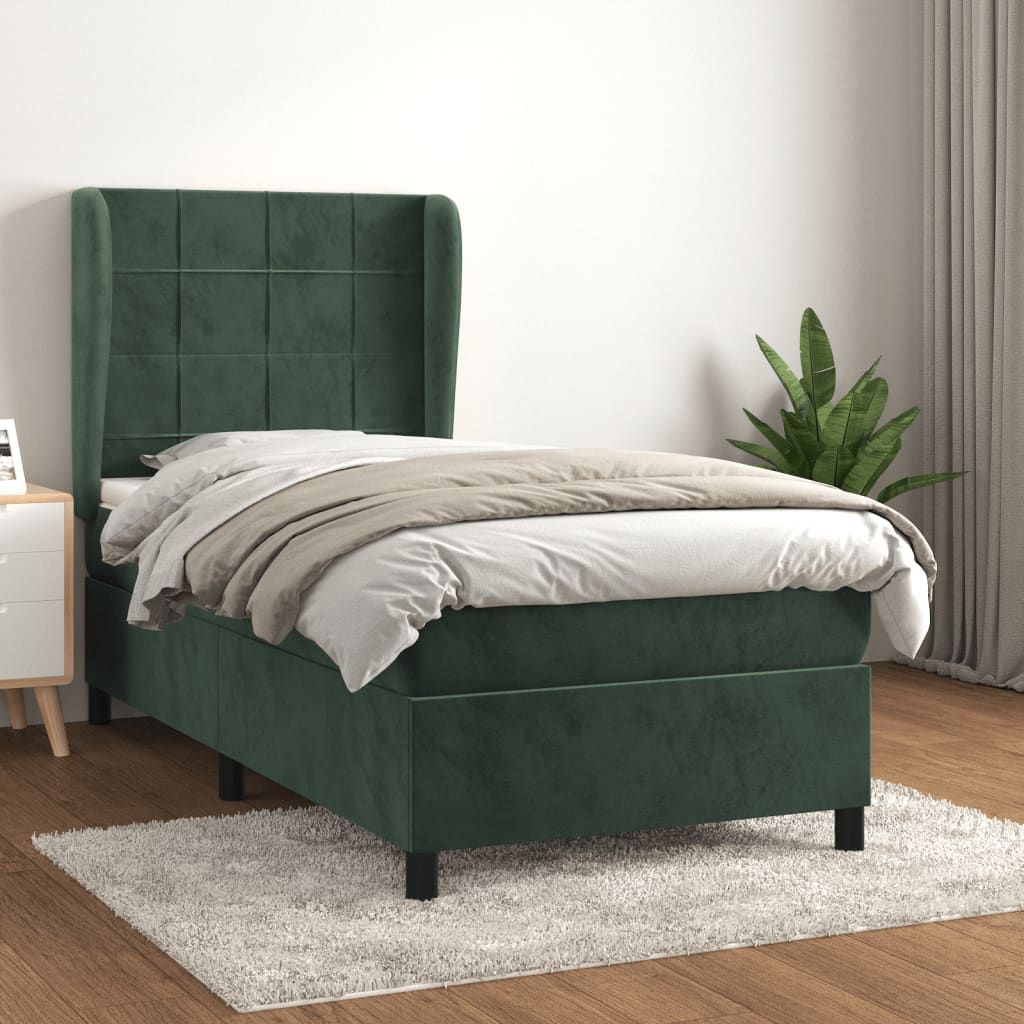 kontinentalseng med madras 80x200 cm fløjl mørkegrøn