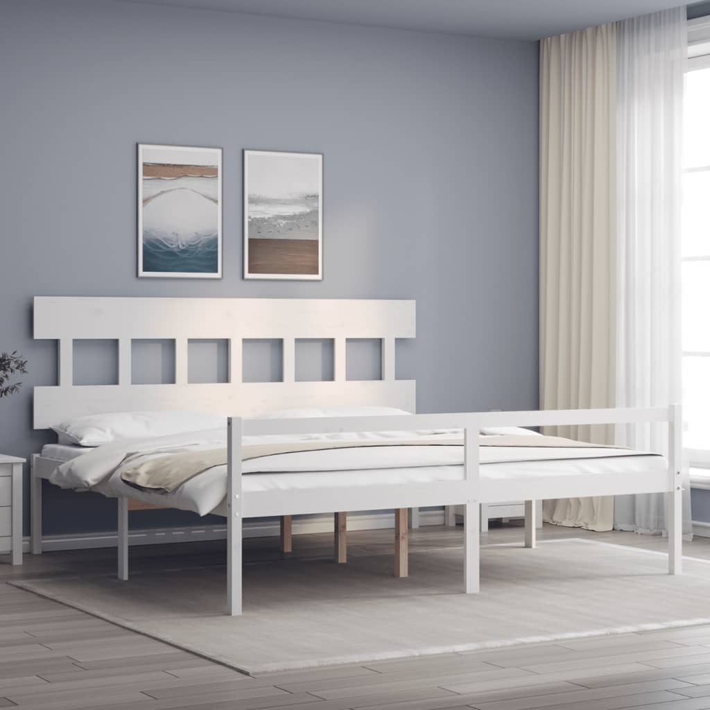 seniorseng med sengegavl massivt træ hvid