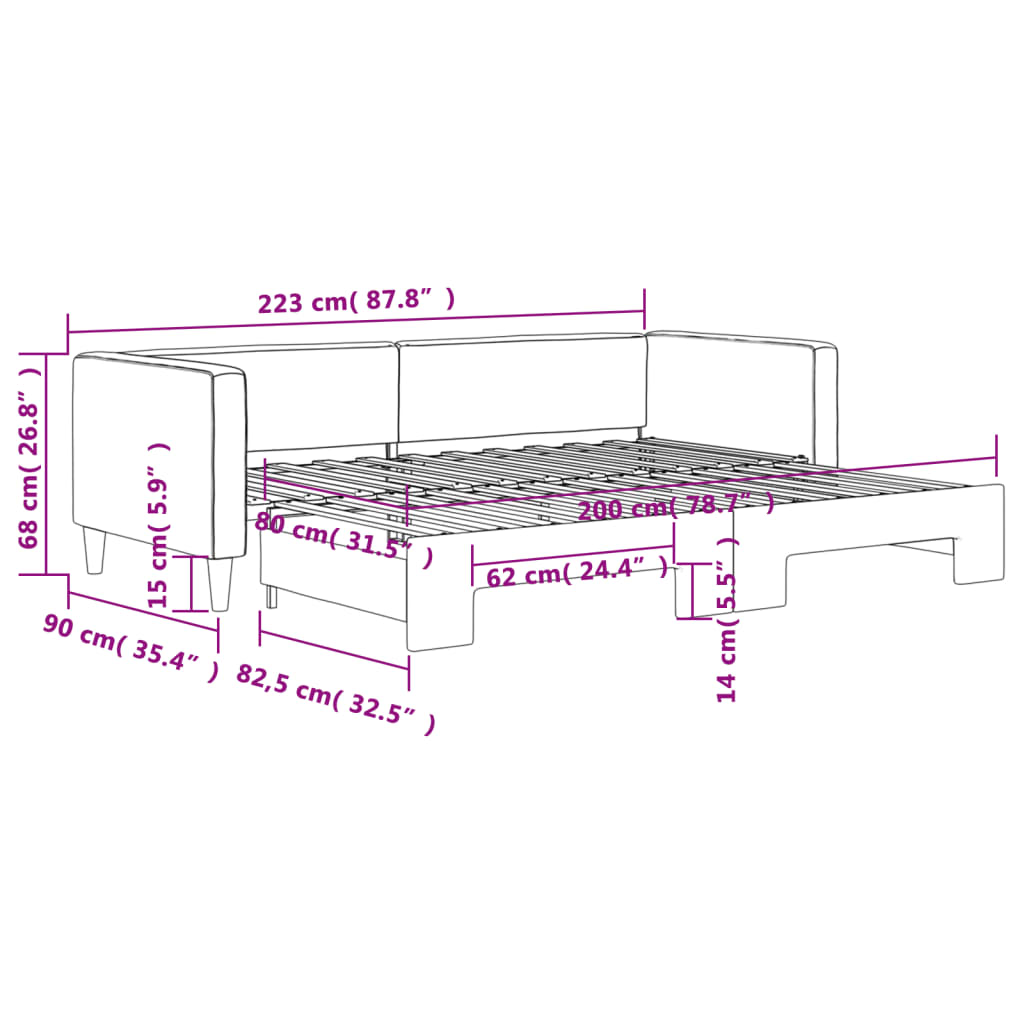 daybed med udtræk 80x200 cm stof sort