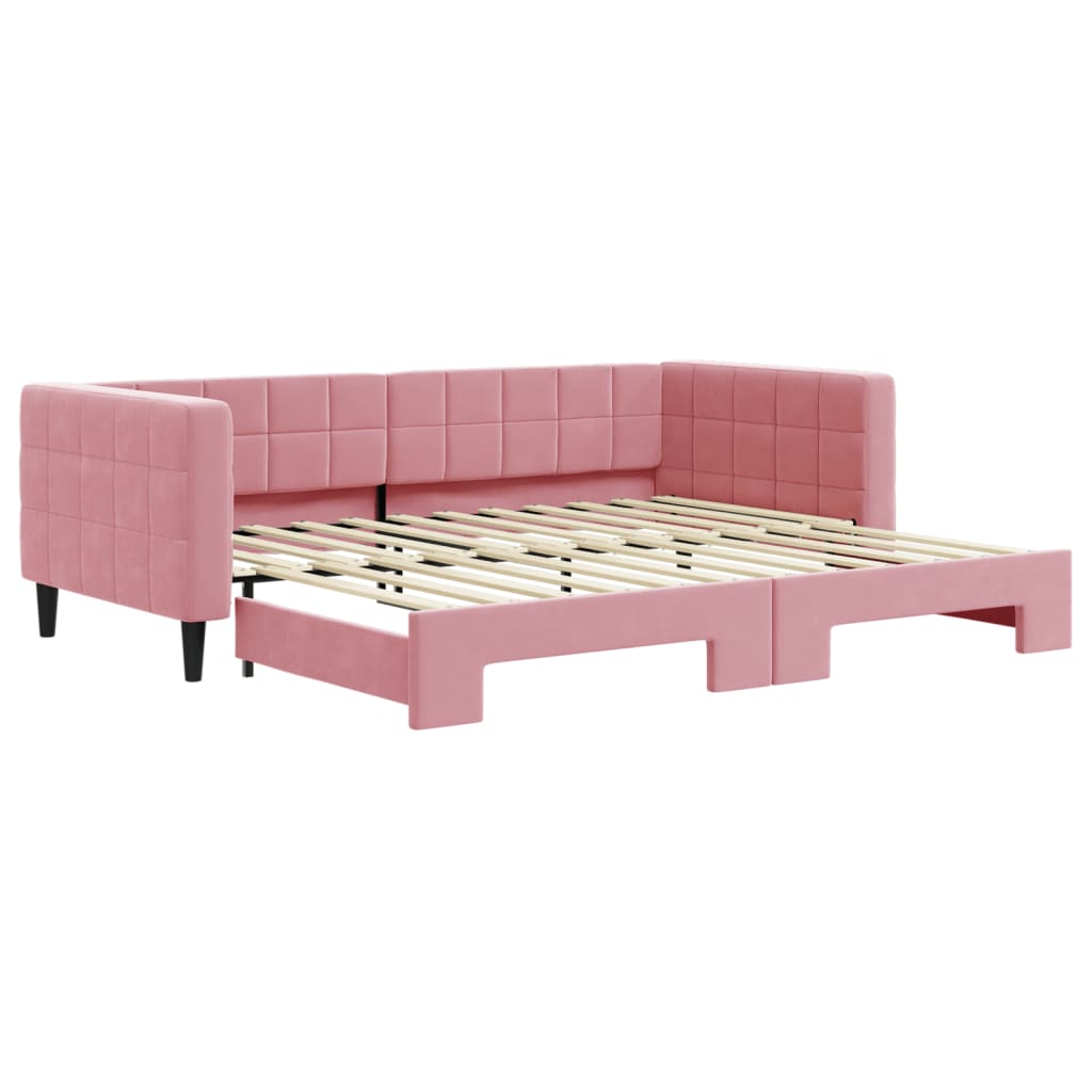 daybed med udtræk 90x200 cm velour lyserød