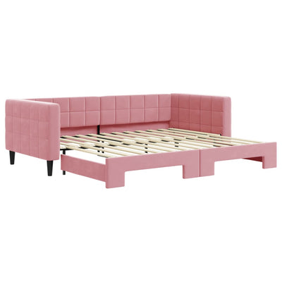 daybed med udtræk 90x200 cm velour lyserød