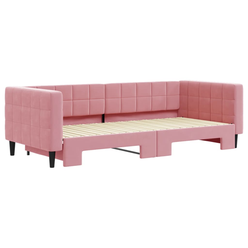 daybed med udtræk 90x200 cm velour lyserød