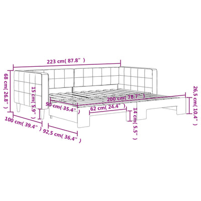daybed med udtræk 90x200 cm velour lyserød