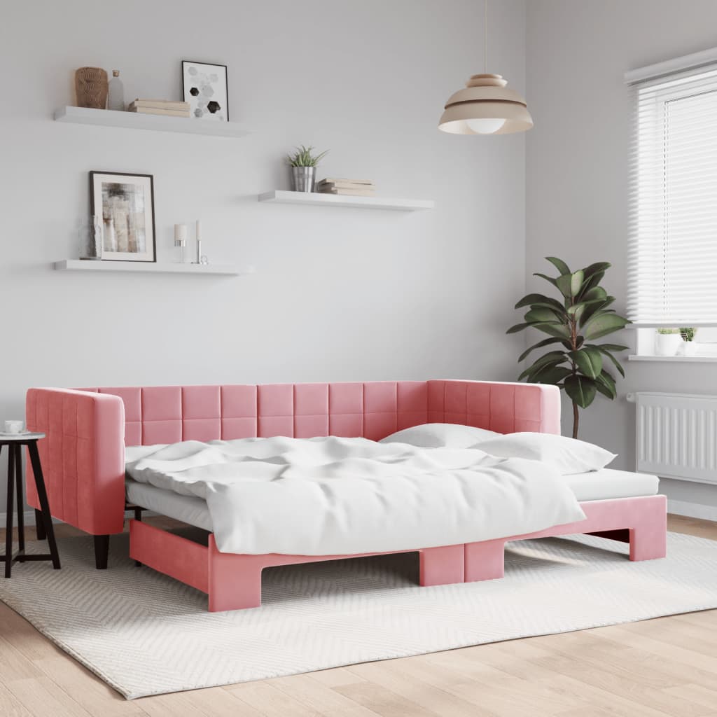 daybed med udtræk 90x200 cm velour lyserød
