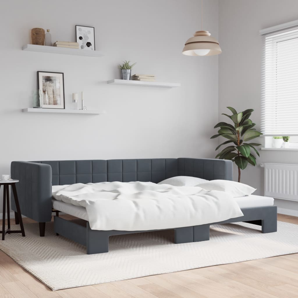 daybed med udtræk 90x190 cm velour mørkegrå
