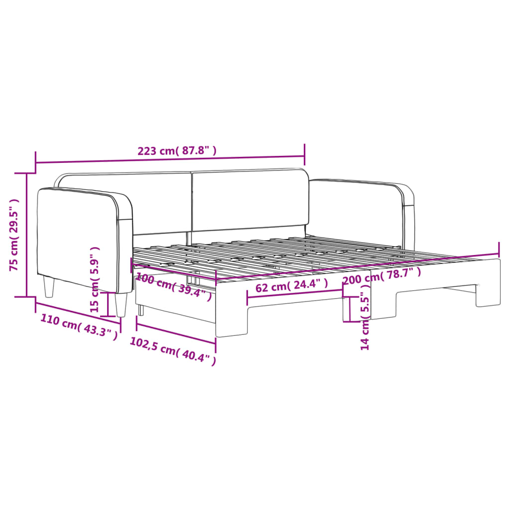 daybed med udtræk 100x200 cm stof mørkegrå