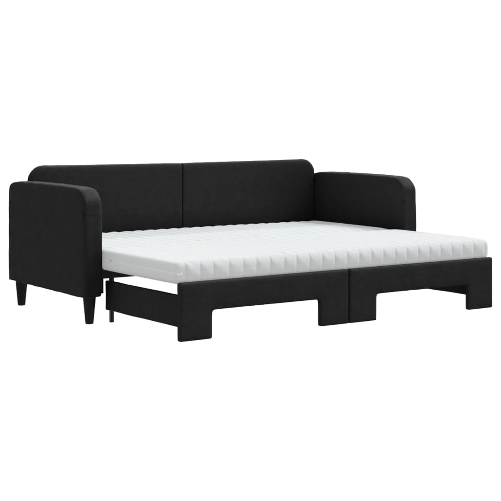 daybed med udtræk og madras 80x200 cm stof sort