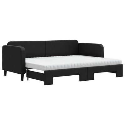 daybed med udtræk og madras 80x200 cm stof sort
