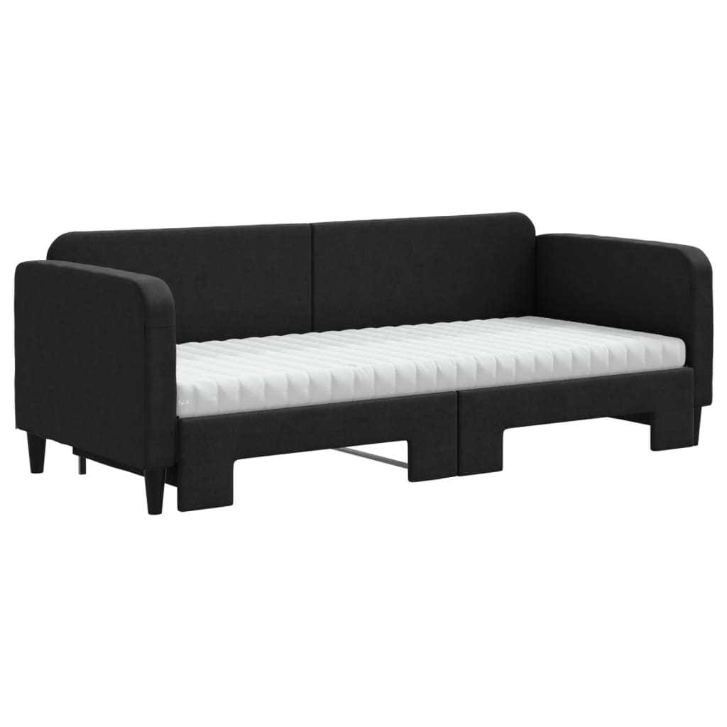 daybed med udtræk og madras 80x200 cm stof sort