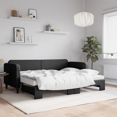 daybed med udtræk og madras 80x200 cm stof sort