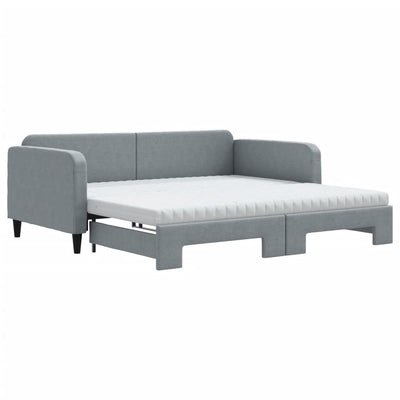 daybed med udtræk og madras 100x200 cm stof lysegrå