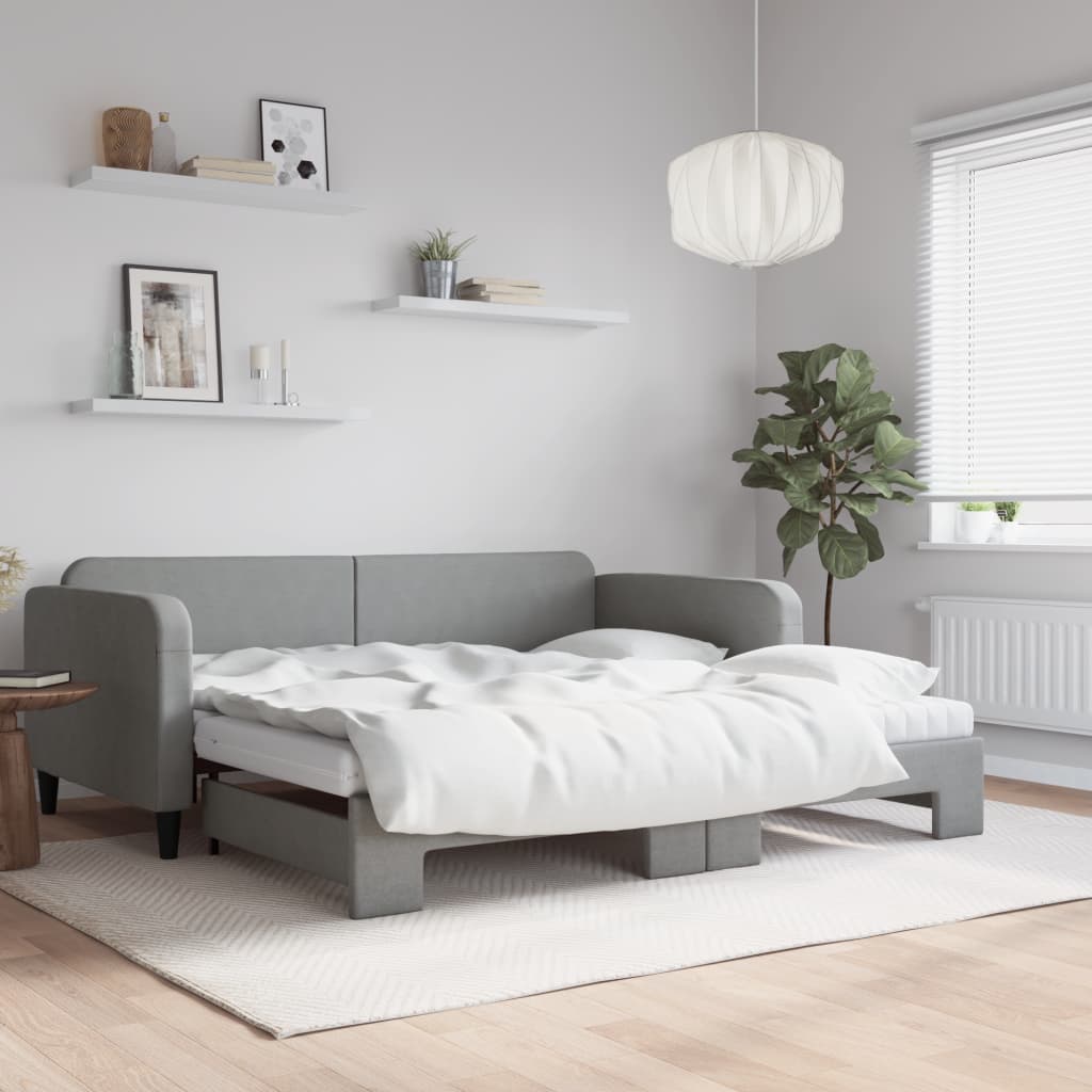 daybed med udtræk og madras 100x200 cm stof lysegrå