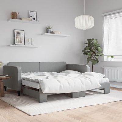 daybed med udtræk og madras 100x200 cm stof lysegrå