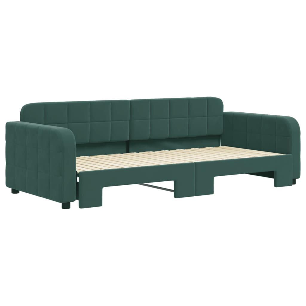 daybed med udtræk 90x200 cm velour mørkegrøn