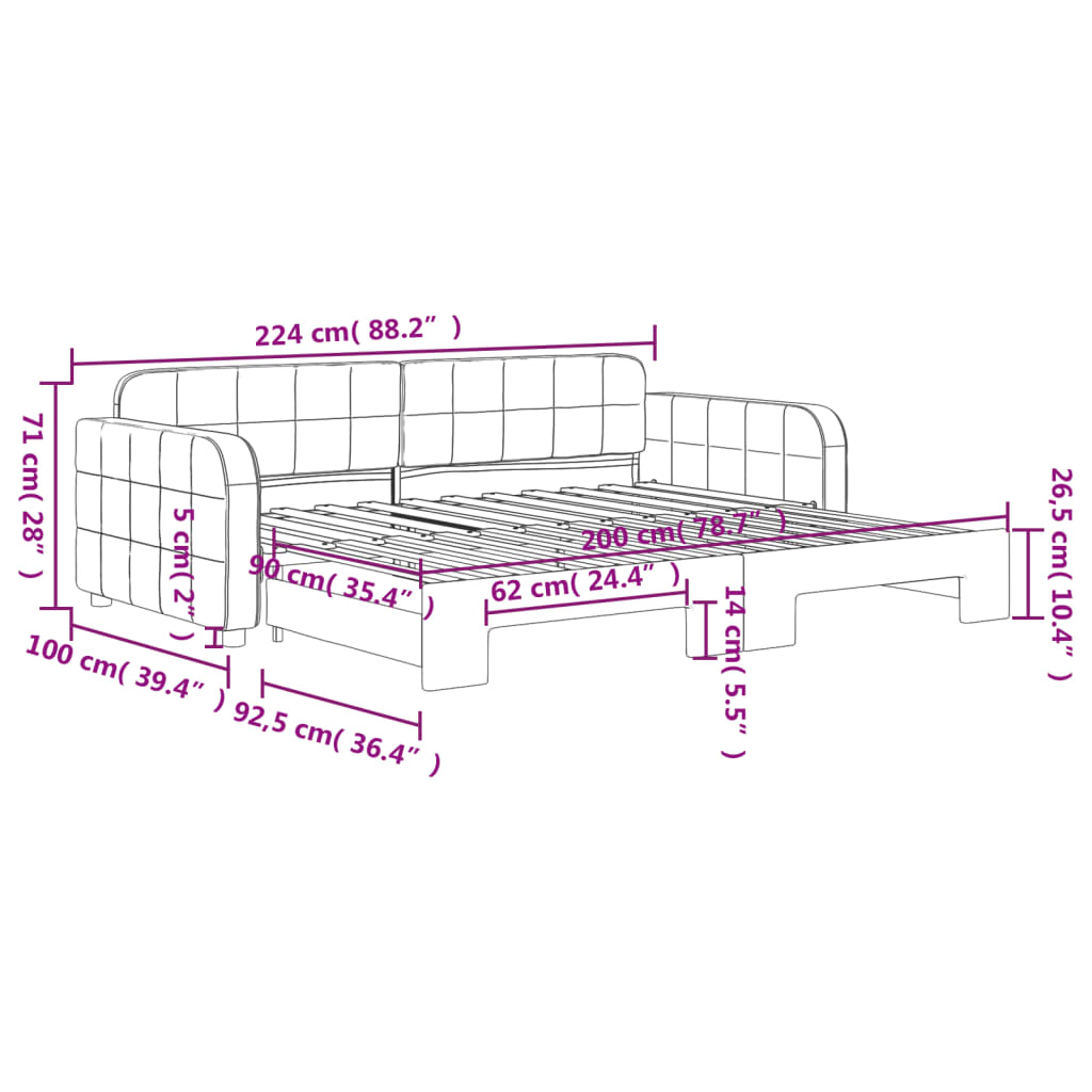 daybed med udtræk 90x200 cm velour mørkegrøn