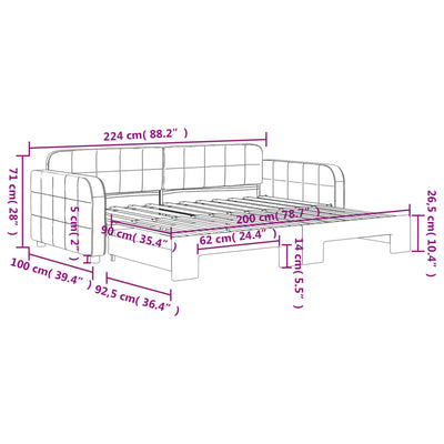 daybed med udtræk 90x200 cm velour mørkegrøn