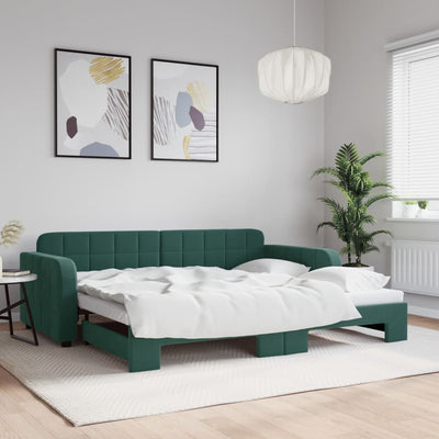 daybed med udtræk 90x200 cm velour mørkegrøn