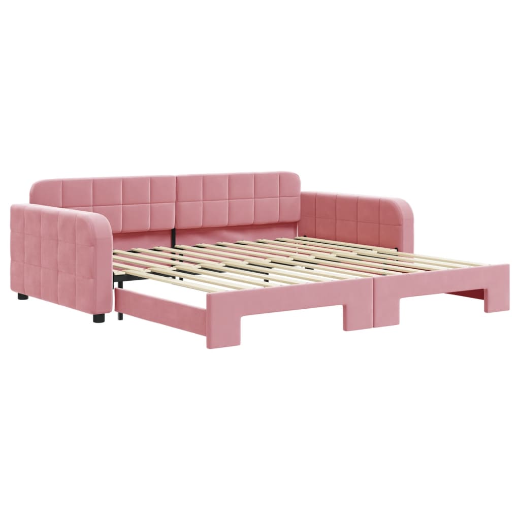 daybed med udtræk 100x200 cm velour lyserød