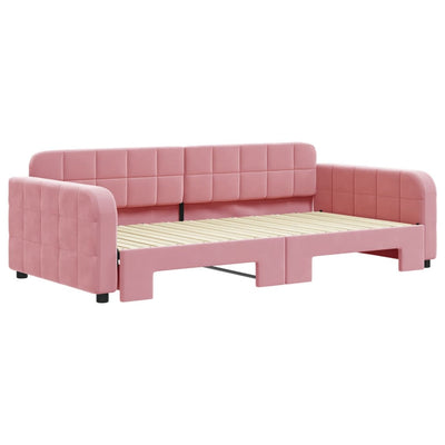 daybed med udtræk 100x200 cm velour lyserød