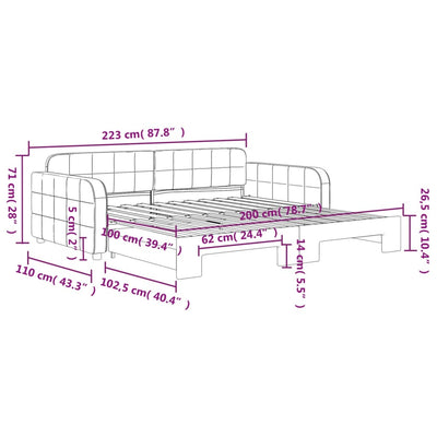 daybed med udtræk 100x200 cm velour lyserød