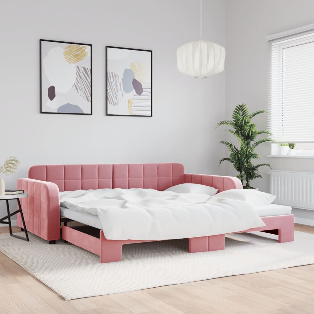 daybed med udtræk 100x200 cm velour lyserød