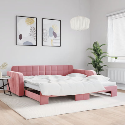 daybed med udtræk 100x200 cm velour lyserød